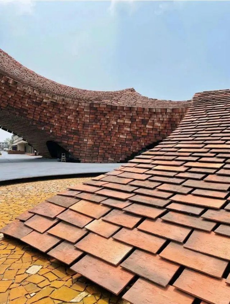 Close-up of terracotta panels at UCCA Terracotta Art Museum.