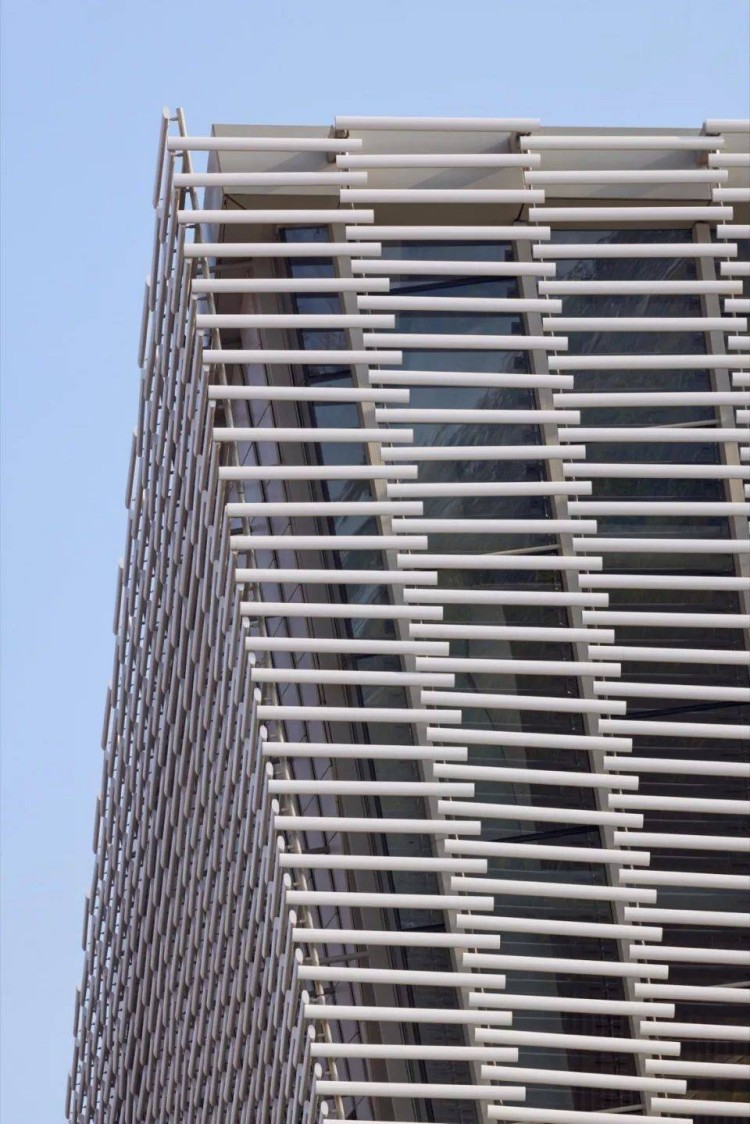 Close-up view of terracotta baguettes on Nanchang Poly Grand Theatre façade